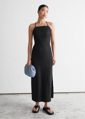 크리스 크로스 스트랩 미디 드레스