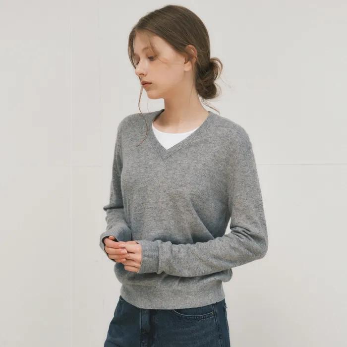 Loe Angora Blend V-neck Knit_GRAY(WC25-KN44)
