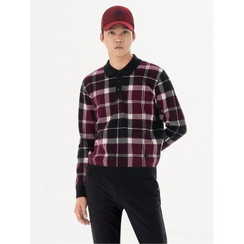 남성 체크 칼라 니트 풀오버  와인 (BJ3951B07Z)