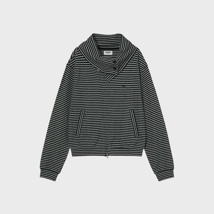 STRIPE HIGH NECK ZIP UP [BLACK]