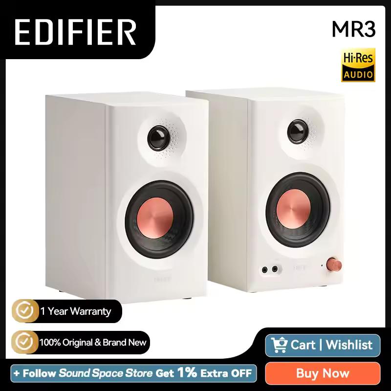 에디파이어 MR3 2.0 모니터 스피커 시스템, 고해상도 오디오, 블루투스 V5.4 밸런스드 TRS RCA AUX 입력, 앱 EQ 룸 보상 설정