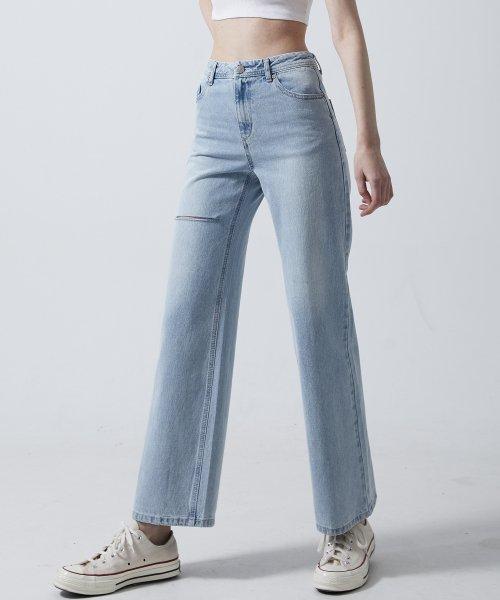 RN271 대미지 세미와이드 데님 팬츠(Blue/Ice Blue)