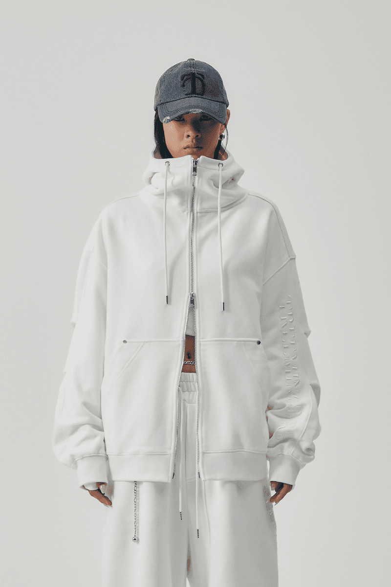 Double-Tucked Set-up Hoodie Zip-up [ White ]