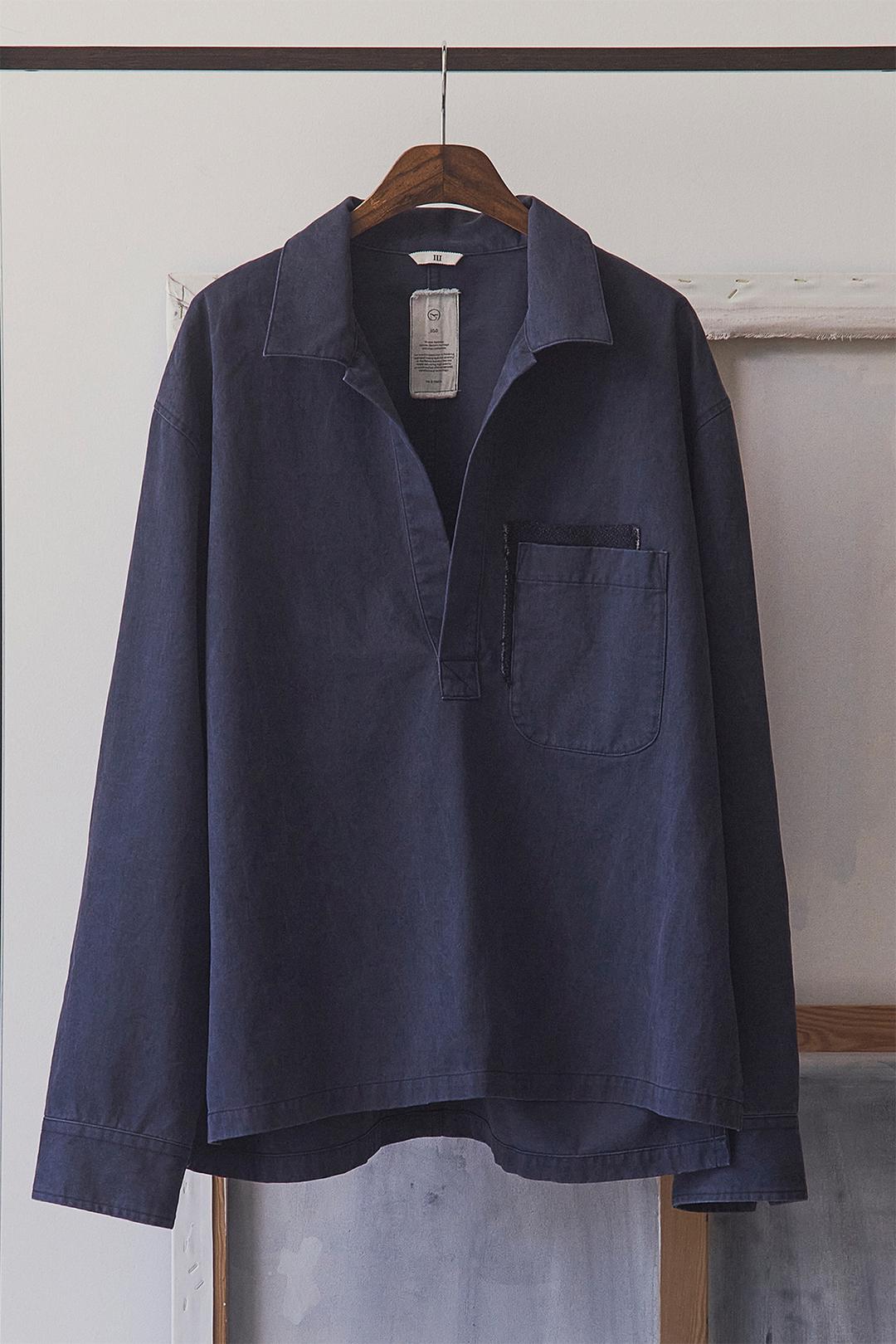 도트 패치 풀오버 셔츠 - 네이비