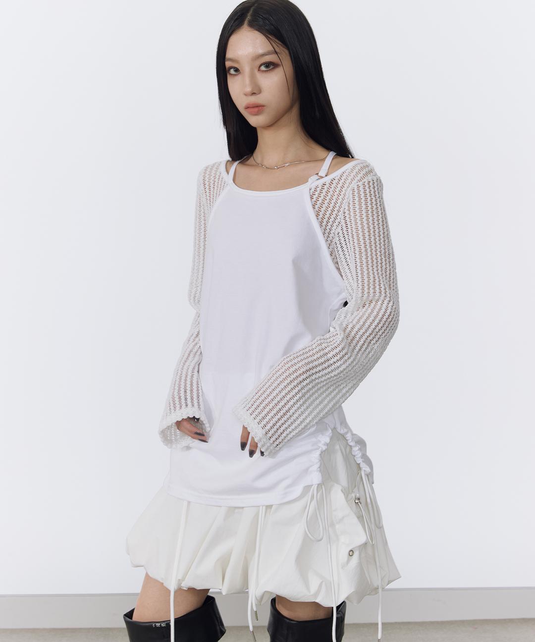 Net Layered Long Sleeve Top (WHITE)