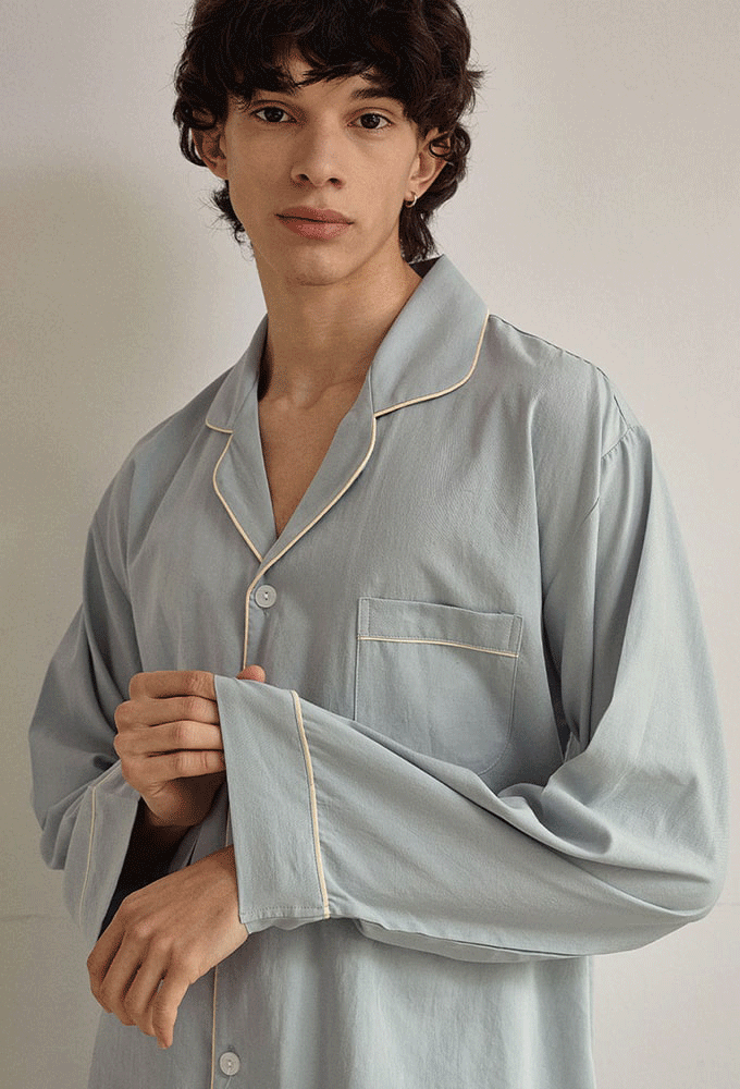 남성-쟌느 워싱면 긴팔상하잠옷 홈웨어