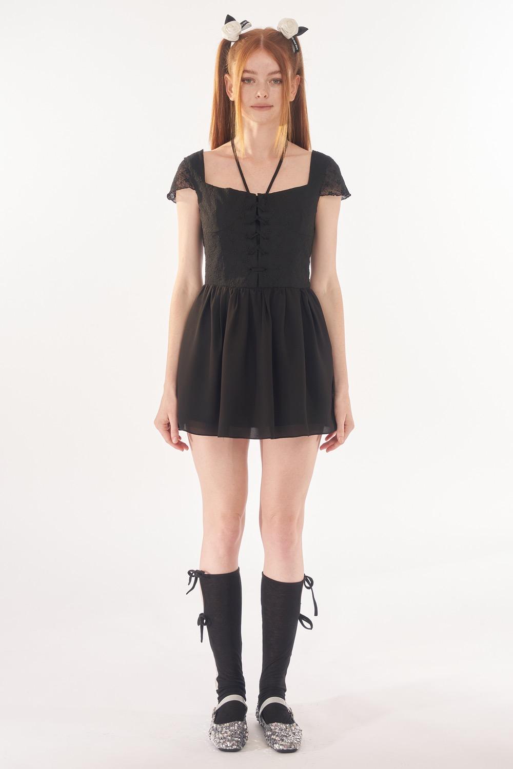 Corset flare mini flower ops_Black