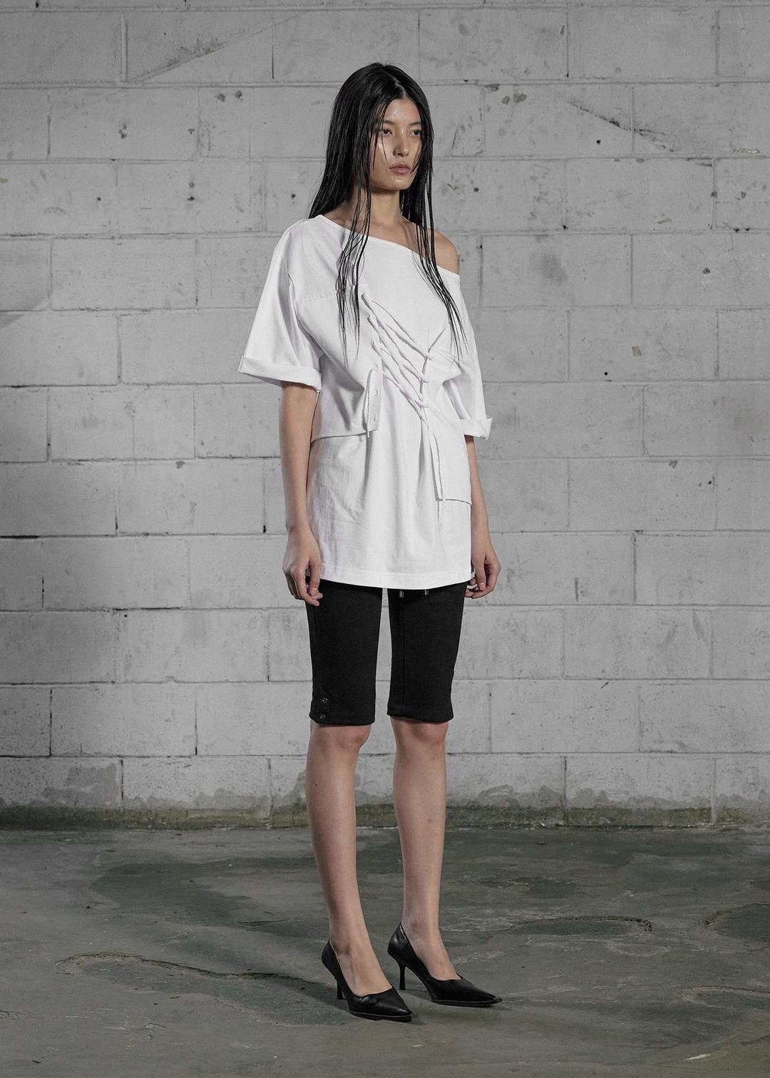[2ND] UNBALANCED CORSET OVERSIZED T, WHITE