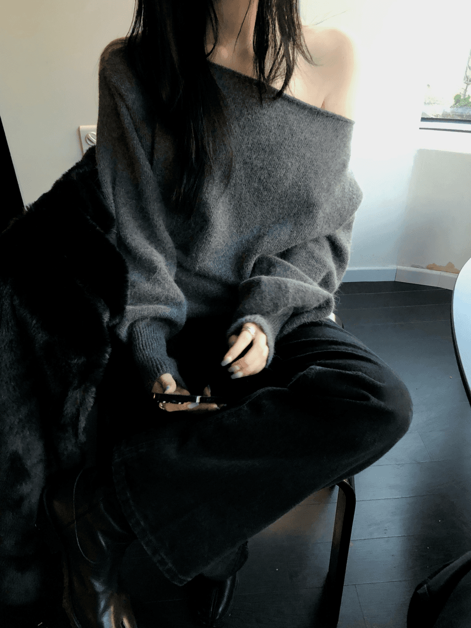 Letty Angora One-Shoulder Knit (3 colors)