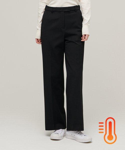 우먼즈 헤비웨이트 속기모 와이드 히든 밴딩 슬랙스 [블랙]