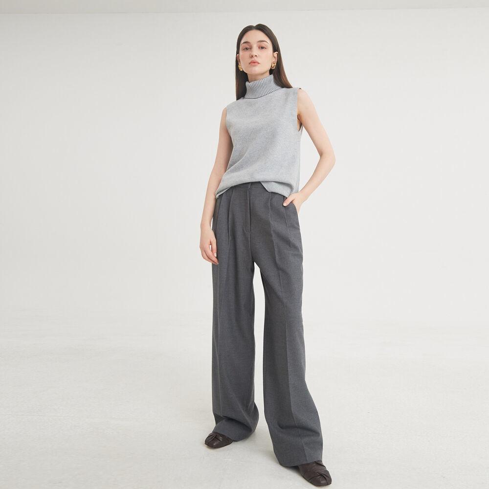 [예약배송]Two-Tuck Button Wide Wool Pants (Charcoal)