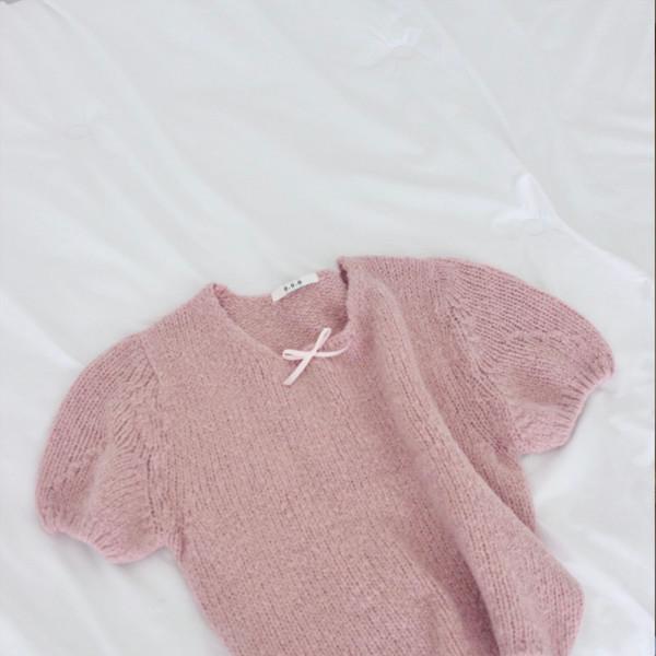 ribbon puff knit (Ivory, pink)