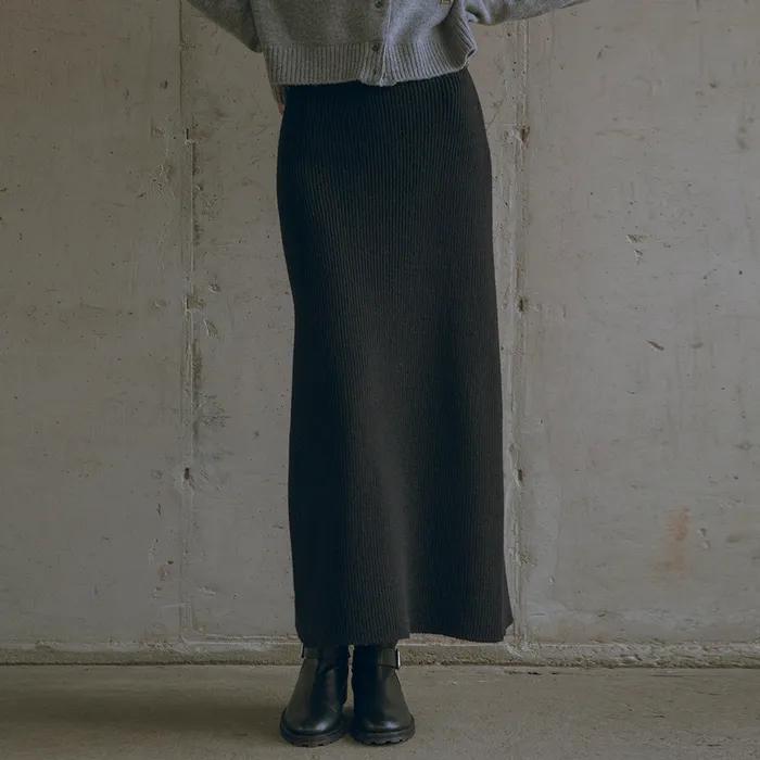 SIKN2096 울 블렌드 롱 니트 스커트_Black