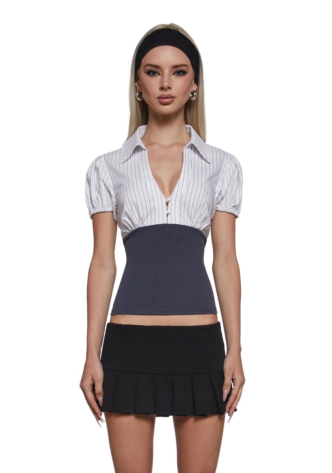 Adriana Pin Stripe Knit Waist Blouse - MULTI / XX-SMALL