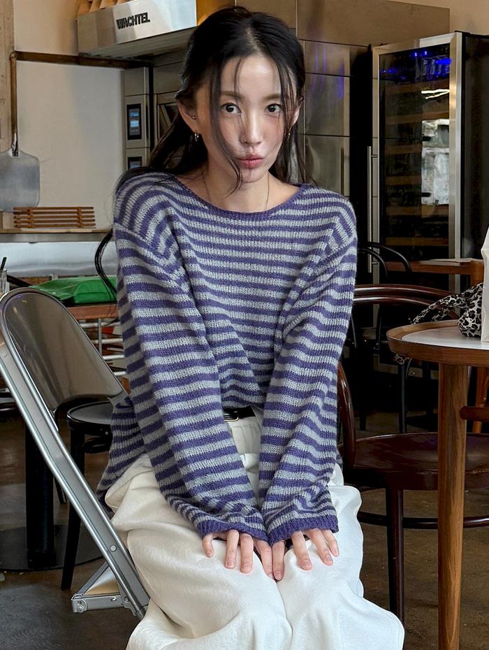 델 스트라이프 니트 *퍼플