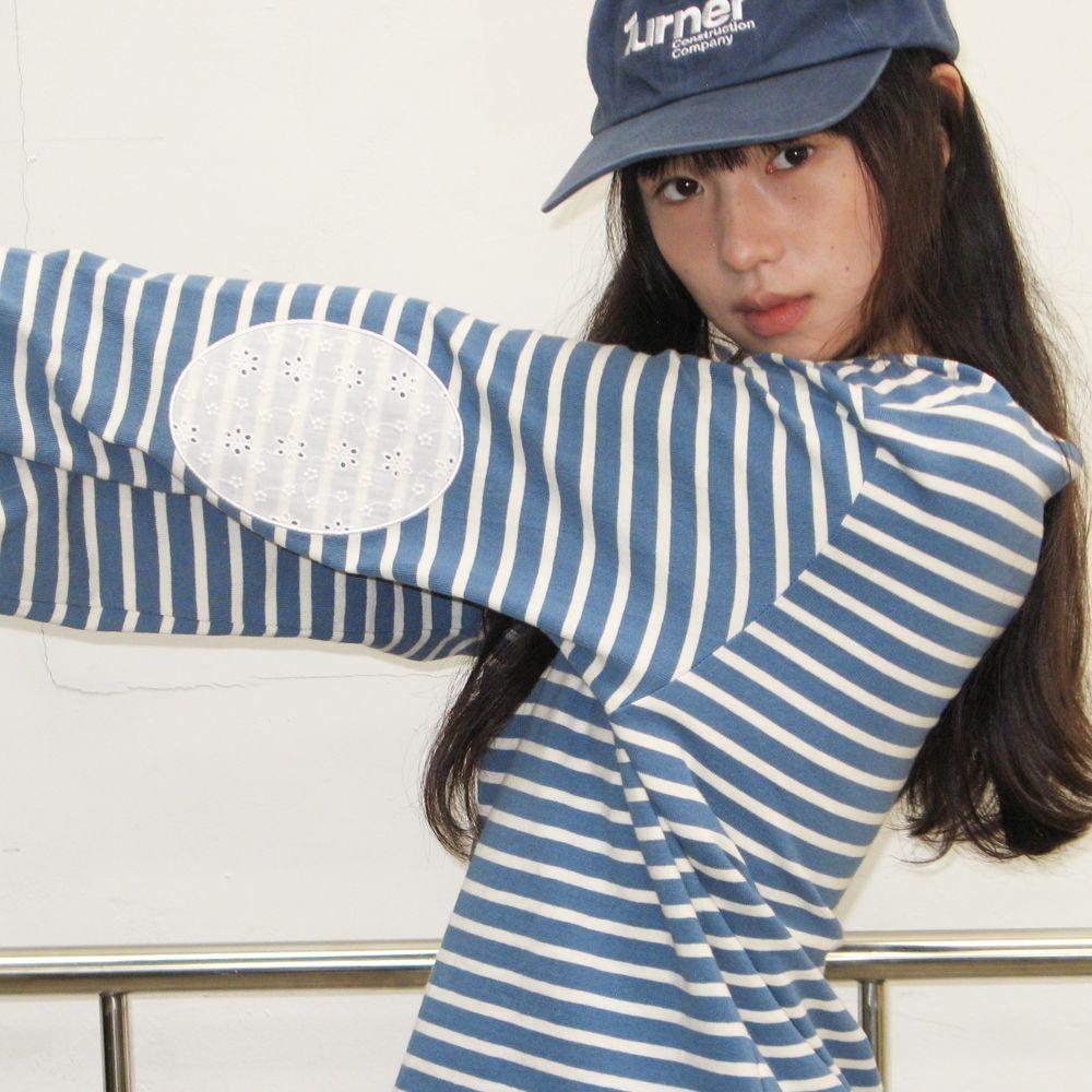 STRIPE LACE PATCH ELBOW PATCH LONG SLEEVE BLUE
