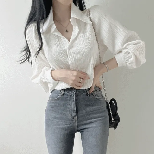 [ 실물핏 최고! ] 샤론 플리츠 주름 핀턱 카라 블라우스 (3col)