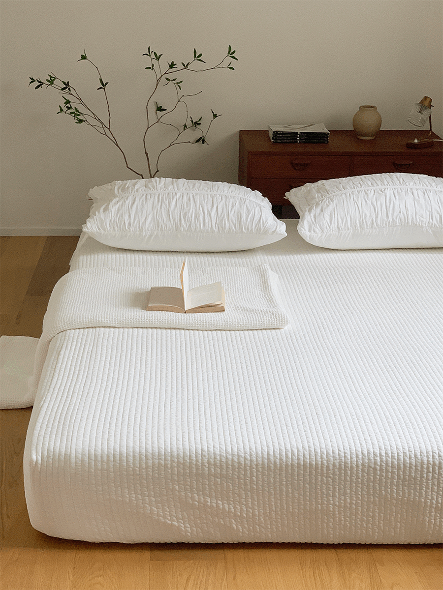 미니멀 피그먼트워싱 누빔 매트리스 커버 - 화이트 (S/Q/K)