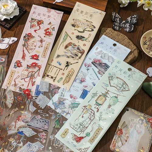 빈티지 금박 동양풍 일러스트 스티커 다꾸