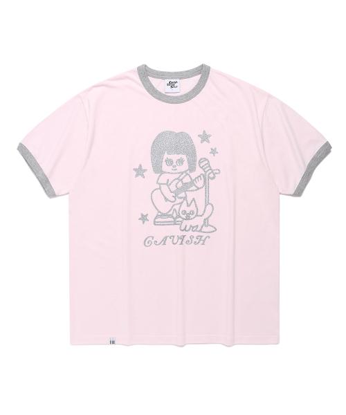 CAVISH X LELBO BROWN GLITTER RINGER SS TEE PINK(CV2FMUT546C)