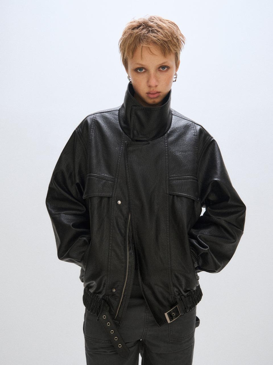[PLZPROJECT]VEGAN LEATHER FLIGHT JACKET