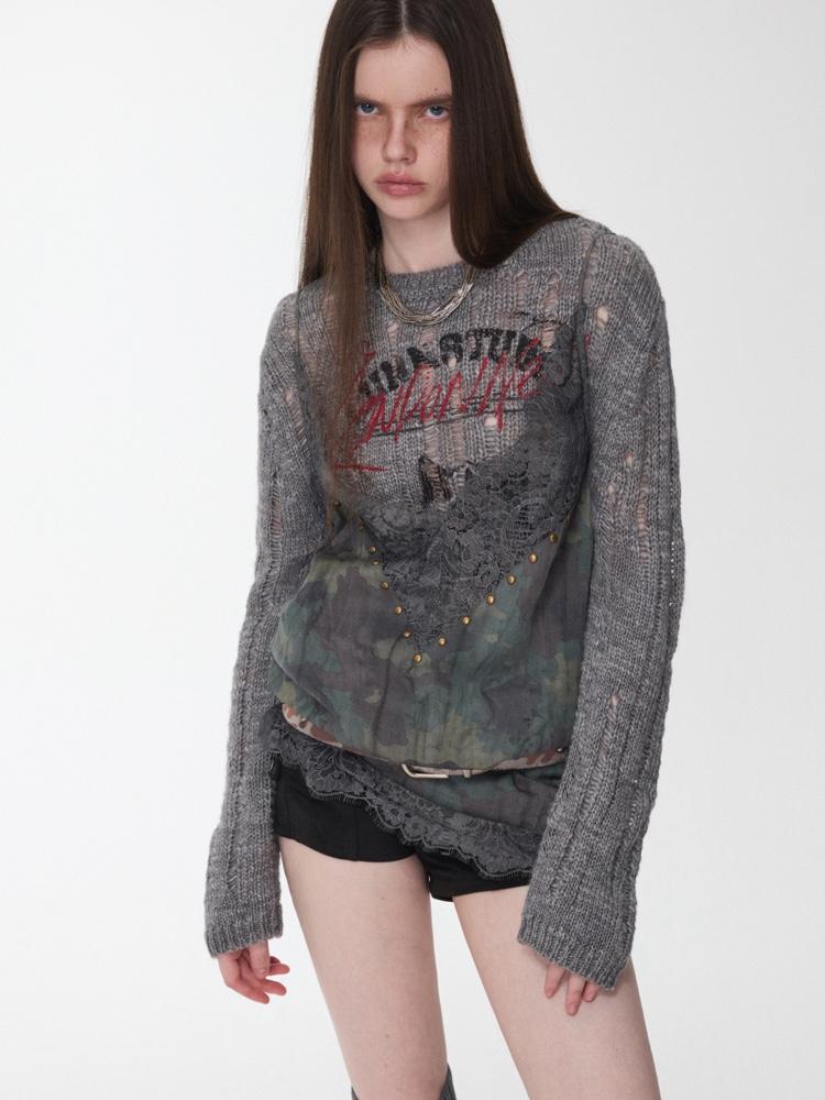 1JINN STUDIO Iceland Fur Hollow Out Sweater
