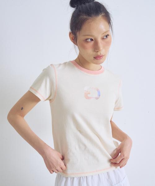 스티치 크롭 티 베이지