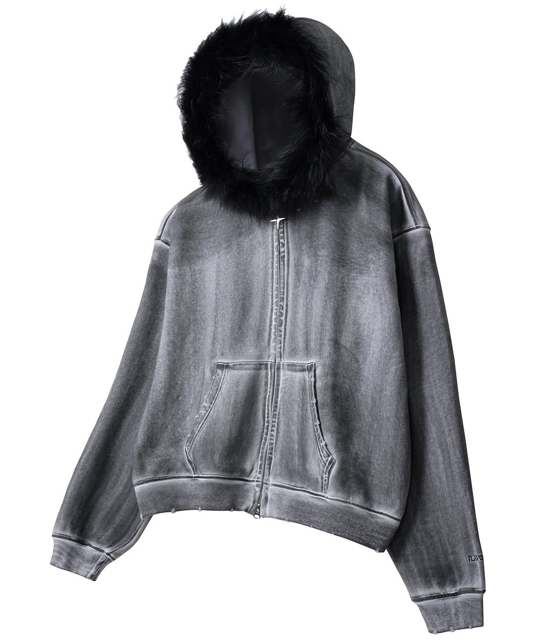 Oversized Rivet Fur Zip-Up Hoodie Dirty White (TO0021)