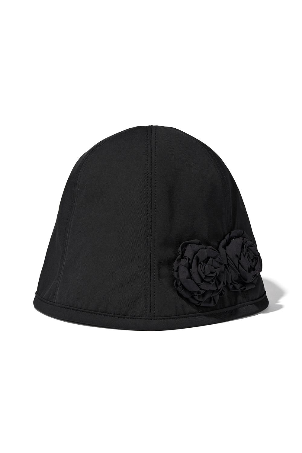 FLOWER CORSAGE CLOCHET HAT_BLACK