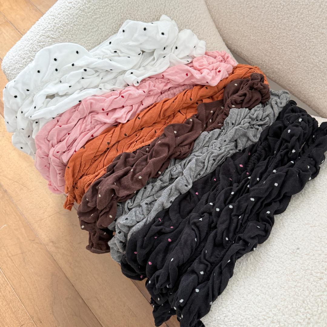 블루씨티 [도트🤎]셔링라인 도트 발토시 레그워머 7color