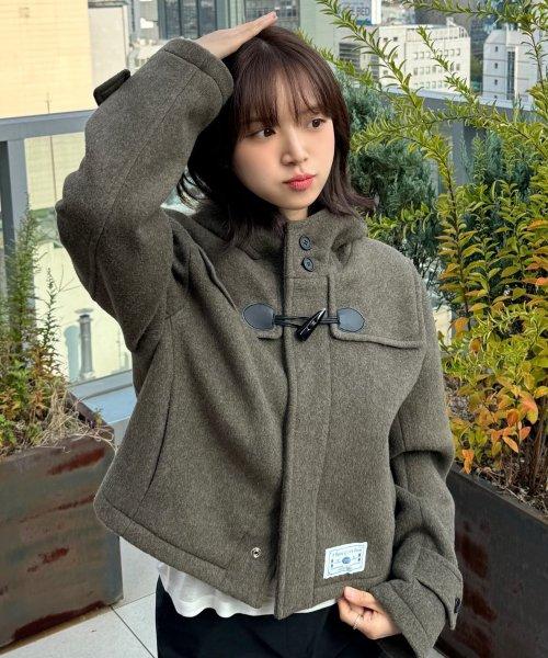 Crop Hood Wool Duffle Coat [KHAKI]