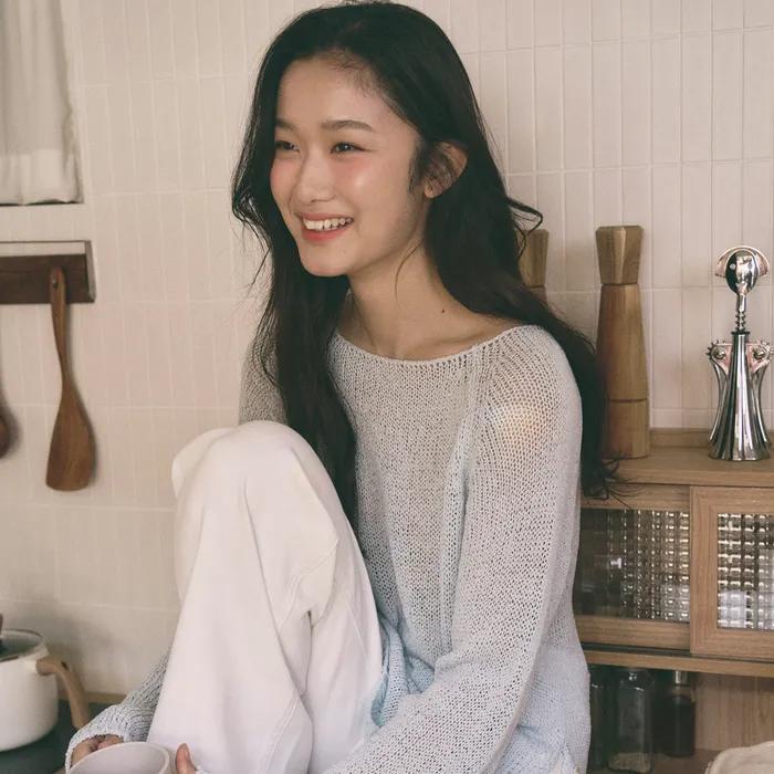 시아 버튼 니트_스카이블루