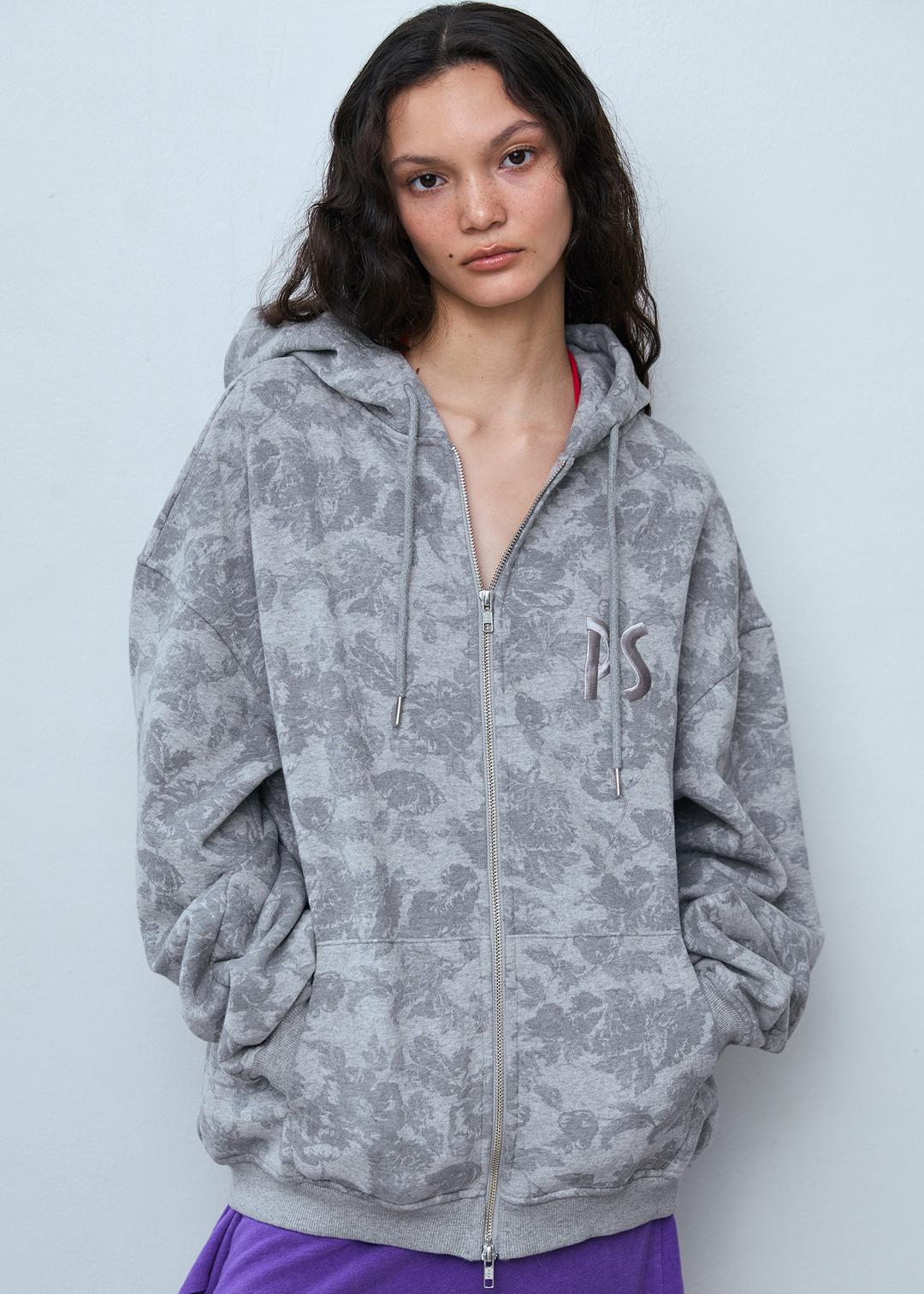 [30% OFF] Vintage Flower Oversized Hoodie_Melange Grey