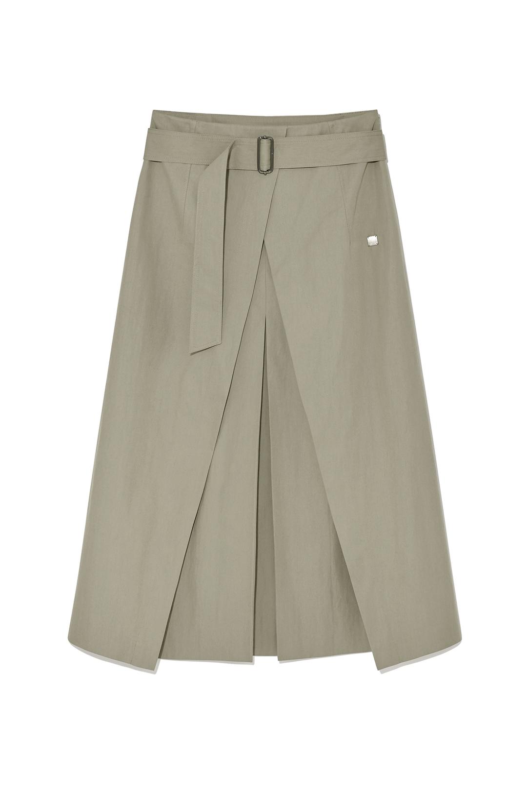 A LINE PLEATS BELTED SKIRT IN LIGHT KHAKI