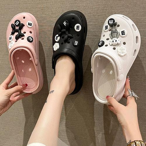 베리슈 여성 발편한 5CM 통굽 키높이 지비츠 슬리퍼 여름 에바 펀칭 샌들형 실내화 아쿠아슈즈