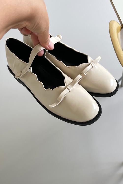 라운드토 물결라인 메리제인 리본 플랫 2cm 2컬러