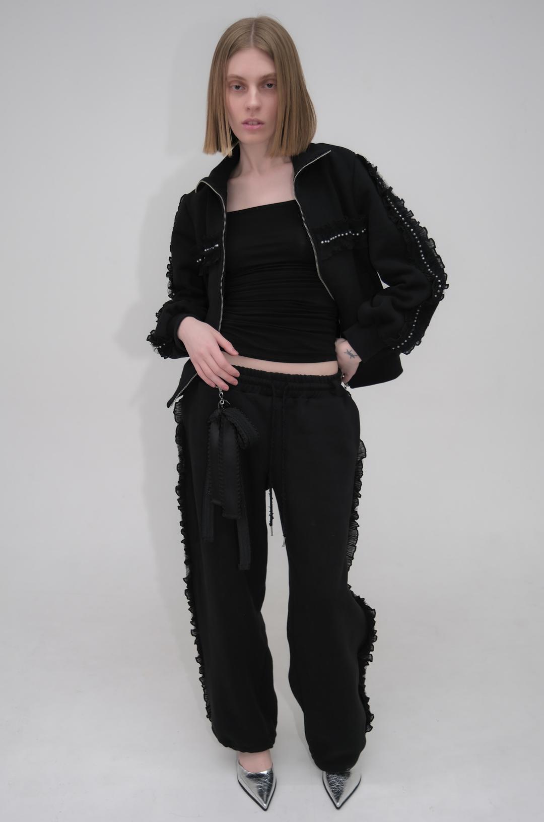 [2nd 예약주문] Pearl stud lace jogger pants* Black