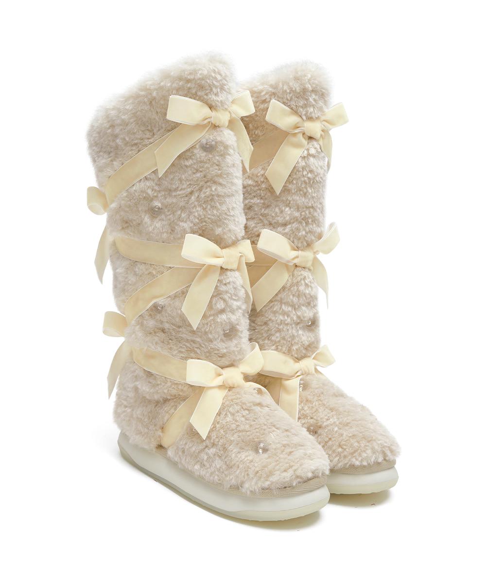 [X SUSAN FANG] FURRY LONG BOOTS - BEIGE