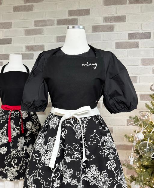 북유럽 블랙플라워 앞치마 (레드&화이트 2종)