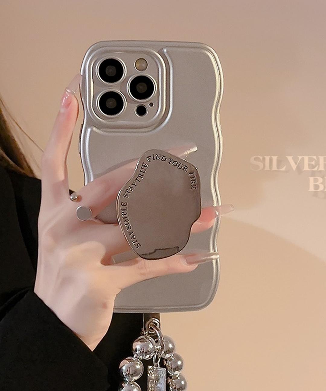 신상🖤당일출고 실버 물결 미러 그립톡 세트 아이폰케이스 웨이브 무광 무지 풀커버 카메라보호 핸드폰케이스 스트랩 줄 ( 아이폰 11 12 13 14 프로 맥스 )