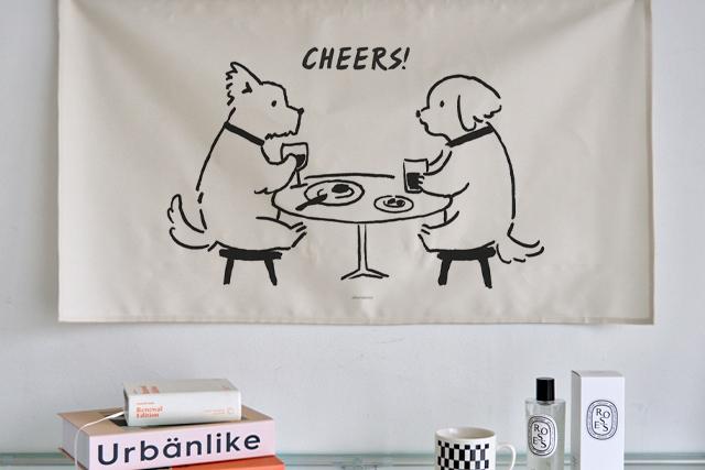 dinner time A_와이드 패브릭 포스터 / 강아지 일러스트 가리개커튼(2size)