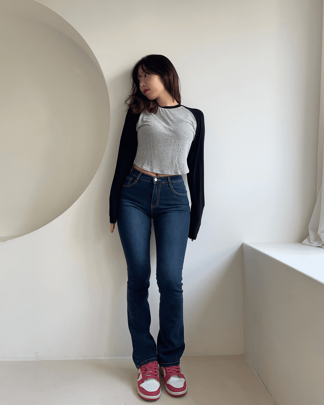 Dark blue low rise jeans