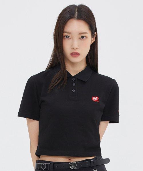 하트로고 크롭 피케_블랙