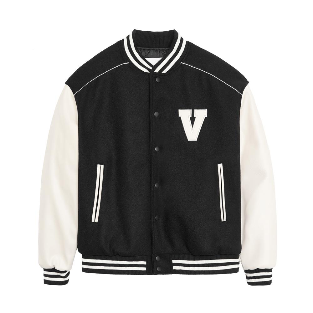 V로고 라이닝 바시티 자켓 (블랙)