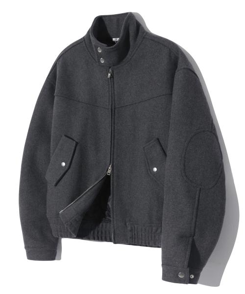 울 엘보우 패치 2WAY 해링턴 자켓 (CHARCOAL)