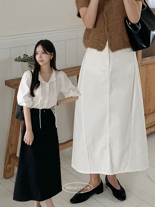 [핏조절가능⭐/핏보장✨/체형보완] 브린 A라인 코튼 화이트 블랙 롱 스커트 치마