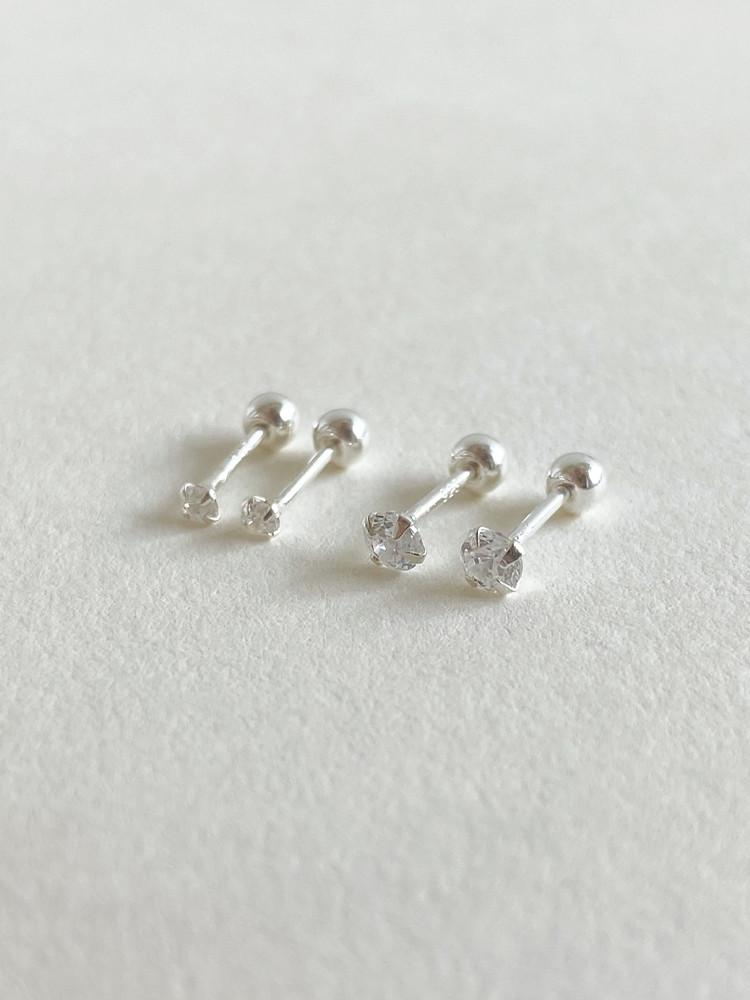 925 실버 큐빅 피어싱 2mm 3mm 심플한 포인트용 은 피어싱