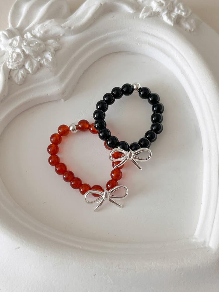 925실버 로리 리본 합성석 비즈 반지 (2color)