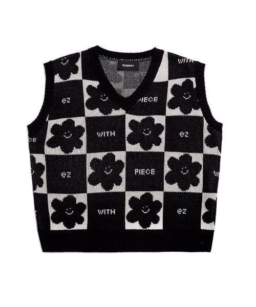 DAISY CHECKERBOARD KNIT VEST (BLACK)