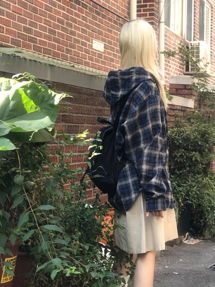 [히니츠키] 남녀공용 데일리 빈티지 후드 체크 셔츠